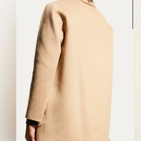 NWT Theory Clairene Chevron Wool Coat Women's Palomino Open Front Long Sleeve S - Picture 3 of 6